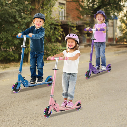Foldable Kids Scooter Adjustable with Lighted Wheels and Kickstand-Purple
