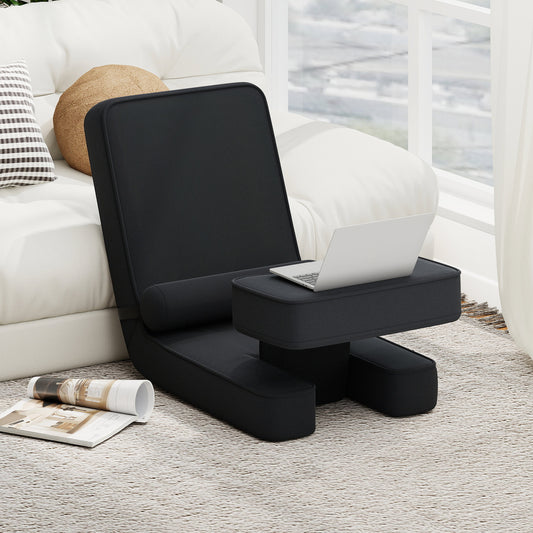 Foldable Lazy Sofa 5-Level Adjustable with Footrest and Tabletop-Black