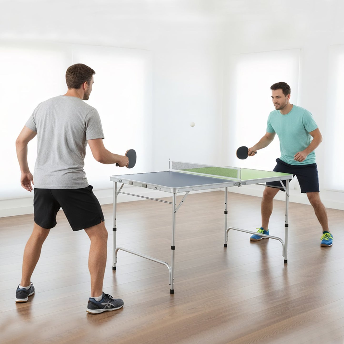Foldable Mini Table Tennis Set with 2 Paddles and 3-Level Adjustable Height-Green
