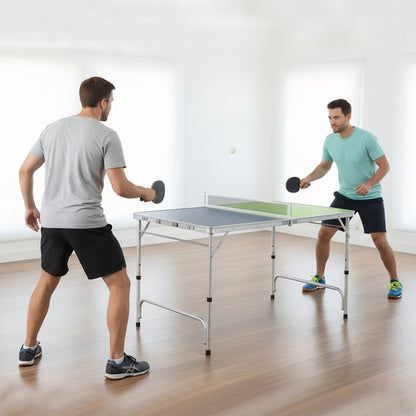 Foldable Mini Table Tennis Set with 2 Paddles and 3-Level Adjustable Height-Green