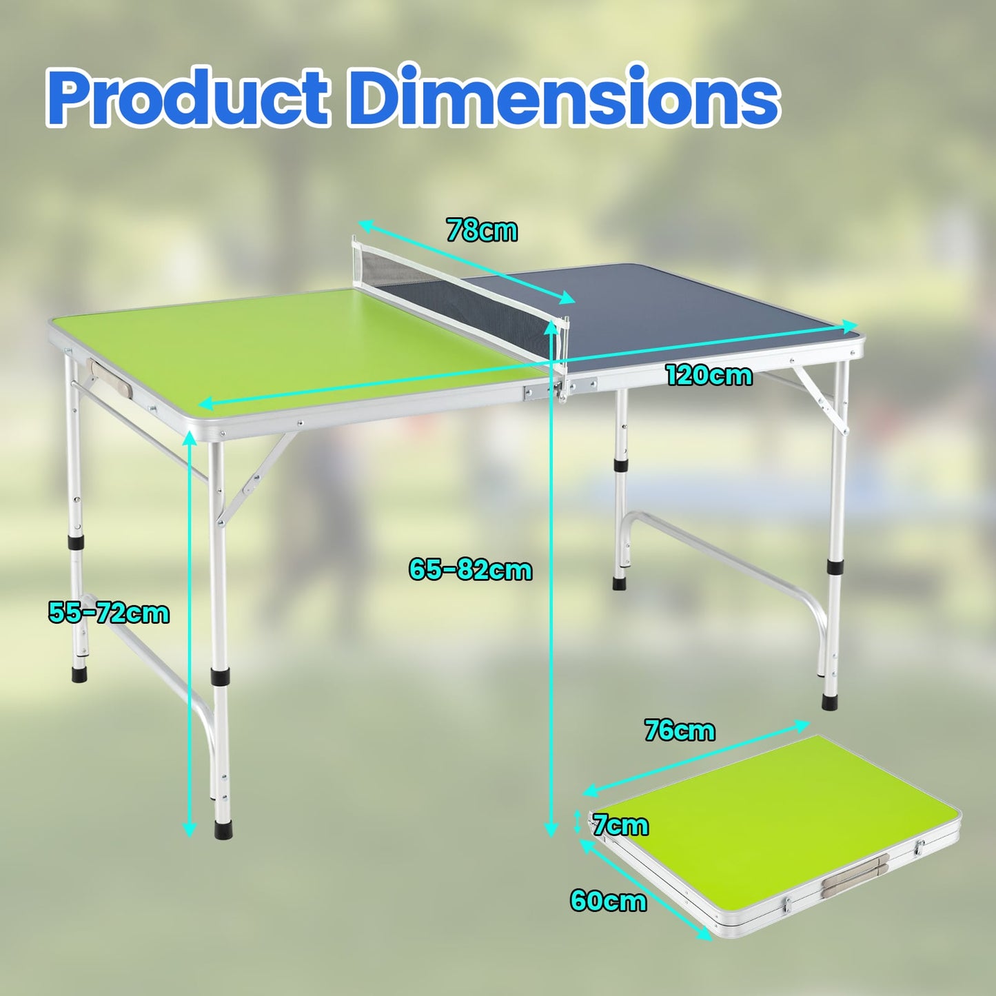Foldable Mini Table Tennis Set with 2 Paddles and 3-Level Adjustable Height-Green