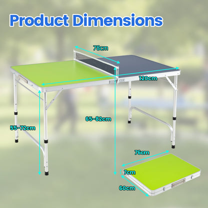 Foldable Mini Table Tennis Set with 2 Paddles and 3-Level Adjustable Height-Green