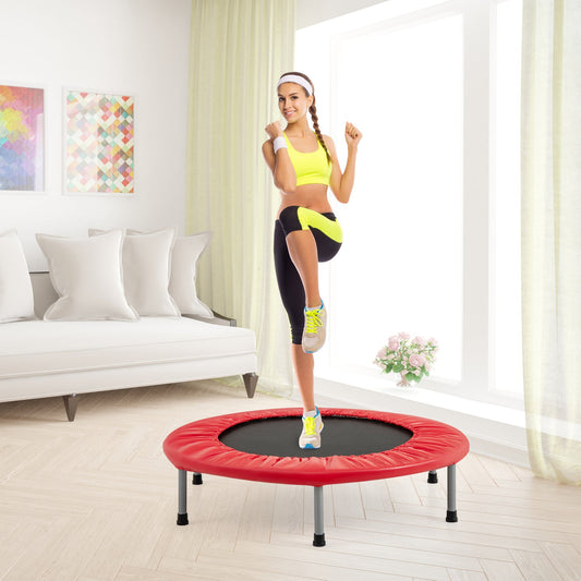 Foldable Mini Trampoline with Springs and Padded Cover-Red