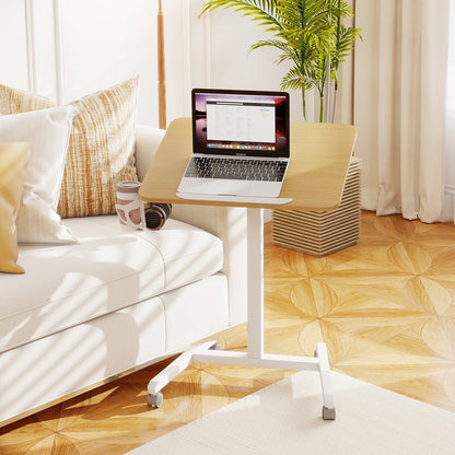 Foldable Mobile Standing Desk Portable Computer Workstation with Hook and Cup Holder-Natural