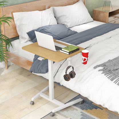 Foldable Mobile Standing Desk Portable Computer Workstation with Hook and Cup Holder-Natural
