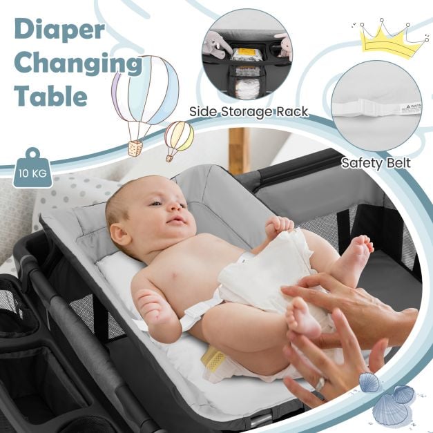 5-in-1 Foldable Pack and Play with Removable Bassinet-Grey
