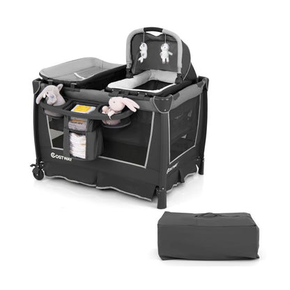 5-in-1 Foldable Pack and Play with Removable Bassinet-Grey