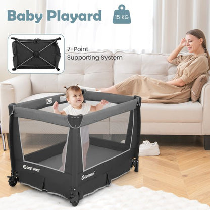 5-in-1 Foldable Pack and Play with Removable Bassinet-Grey