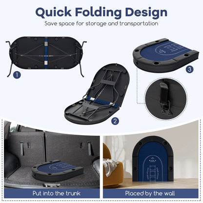 Foldable Poker Table for 8 Players Portable Oval Card Board with Cup Holders-Blue