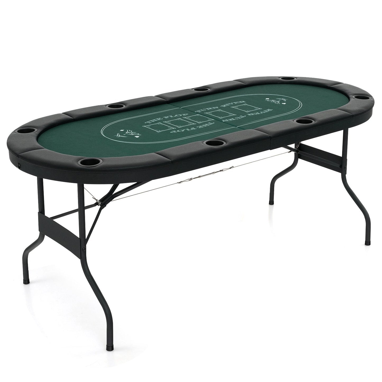Foldable Poker Table for 8 Players Portable Oval Card Board with Cup Holders-Green