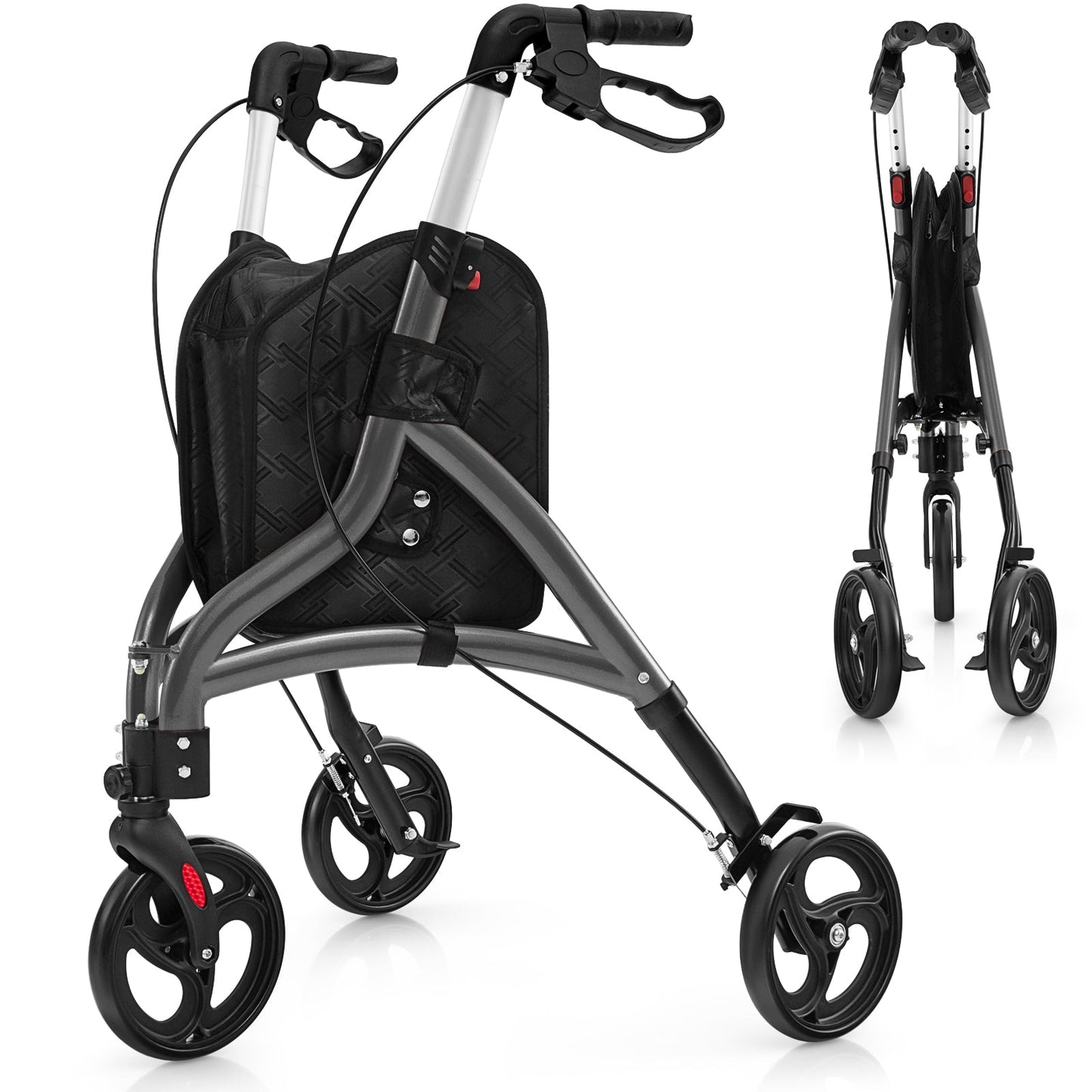 Walker for Seniors Foldable Rollator Walker with Lightweight Aluminum Frame-Grey
