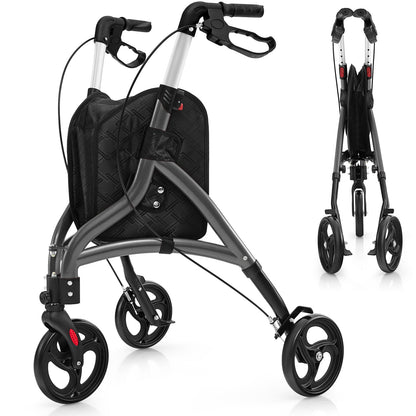 Walker for Seniors Foldable Rollator Walker with Lightweight Aluminum Frame-Grey