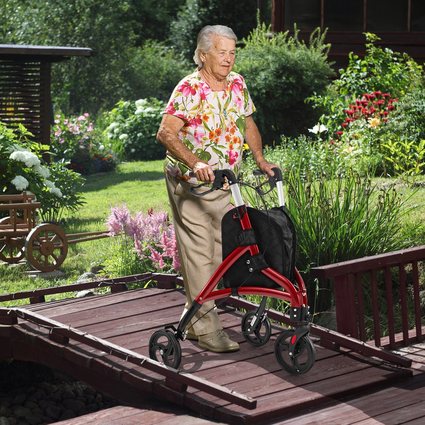 Walker for Seniors Foldable Rollator Walker with Lightweight Aluminum Frame-Red