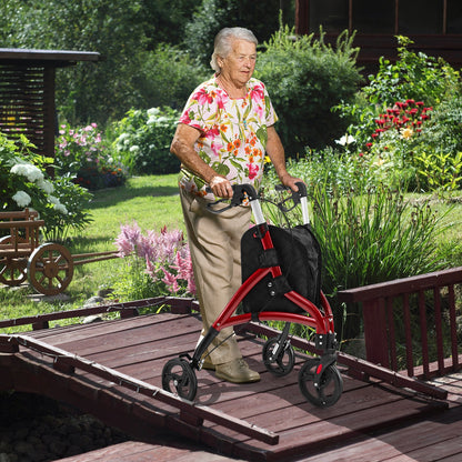 Walker for Seniors Foldable Rollator Walker with Lightweight Aluminum Frame-Red
