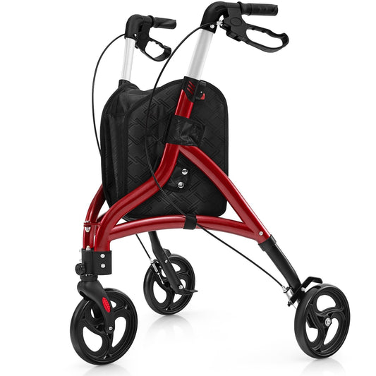 Walker for Seniors Foldable Rollator Walker with Lightweight Aluminum Frame-Red