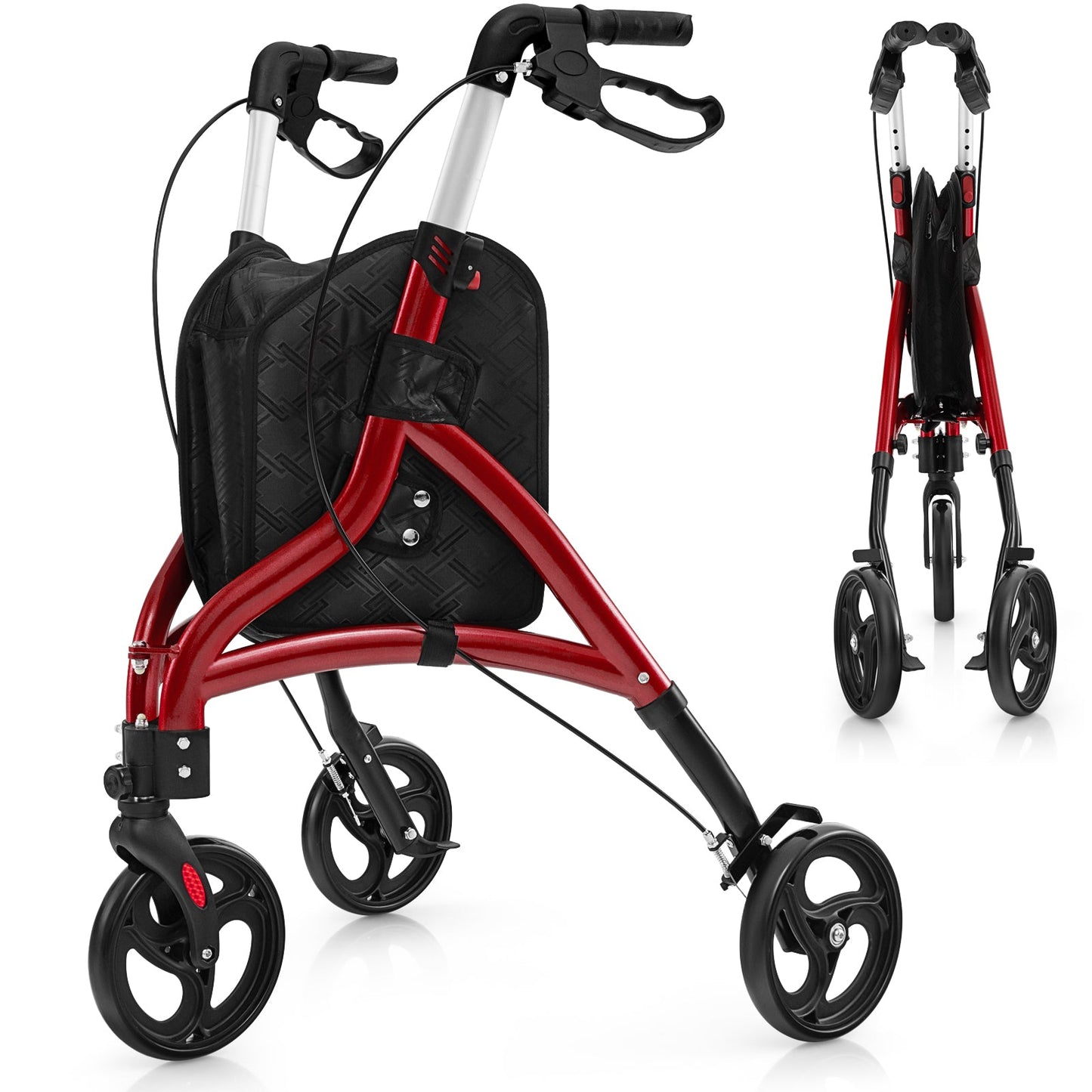 Walker for Seniors Foldable Rollator Walker with Lightweight Aluminum Frame-Red