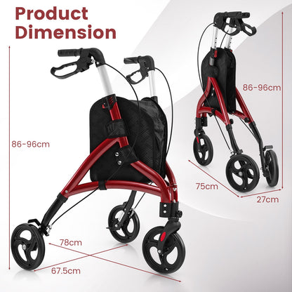 Walker for Seniors Foldable Rollator Walker with Lightweight Aluminum Frame-Red