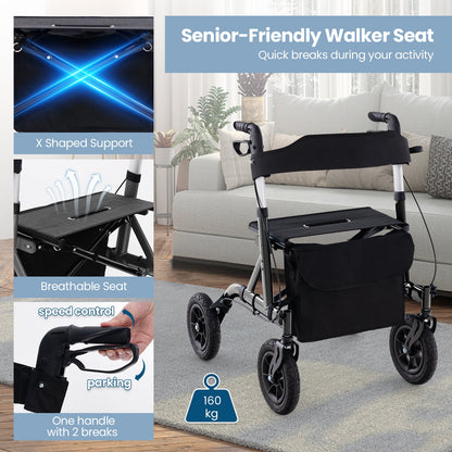Foldable Rolling Walker with Seat-Black