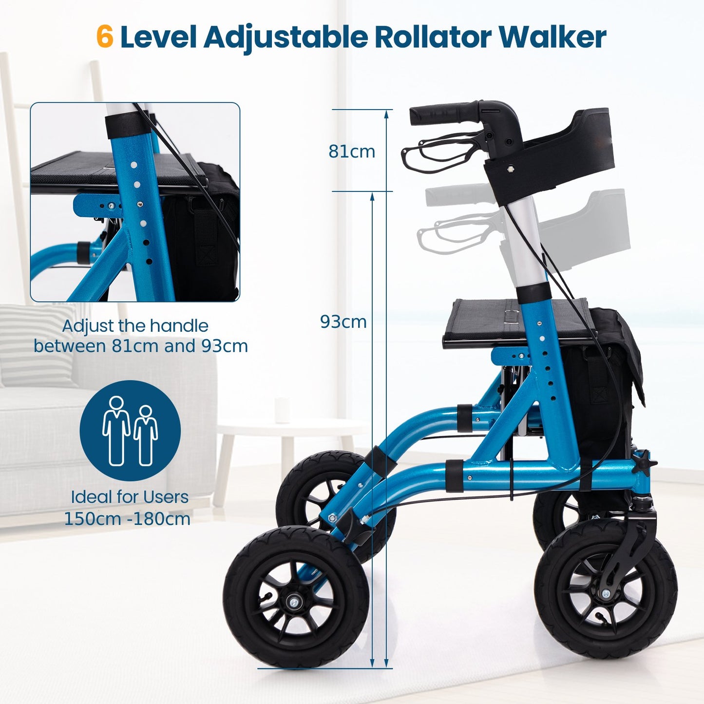 Foldable Rolling Walker with Seat-Blue