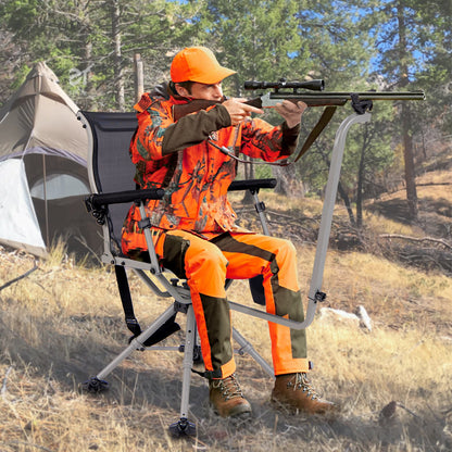 Foldable Shooting and Hunting Chair with 3 Position Adjustable Legs-Black