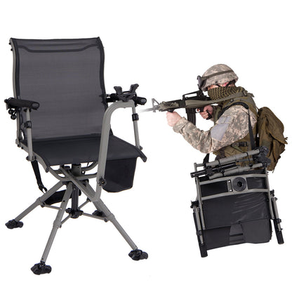 Foldable Shooting and Hunting Chair with 3 Position Adjustable Legs-Black