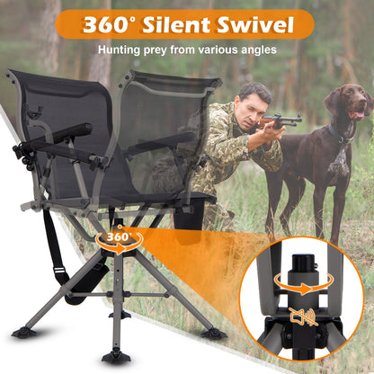 Foldable Shooting and Hunting Chair with 3 Position Adjustable Legs-Black