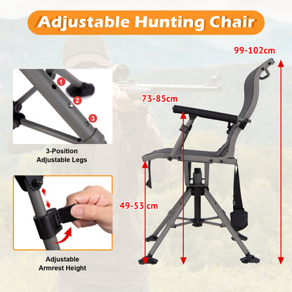 Foldable Shooting and Hunting Chair with 3 Position Adjustable Legs-Black