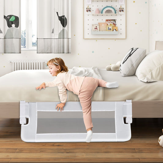 Foldable Toddler Bed Rail with Removable Oxford Cover-White