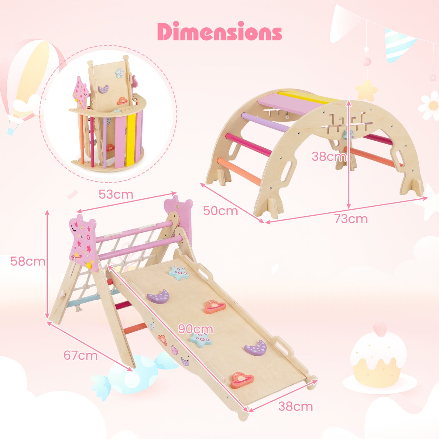 3-Piece Foldable Toddler Climbing Toys with Climber Rope and Maze Game-Macaron
