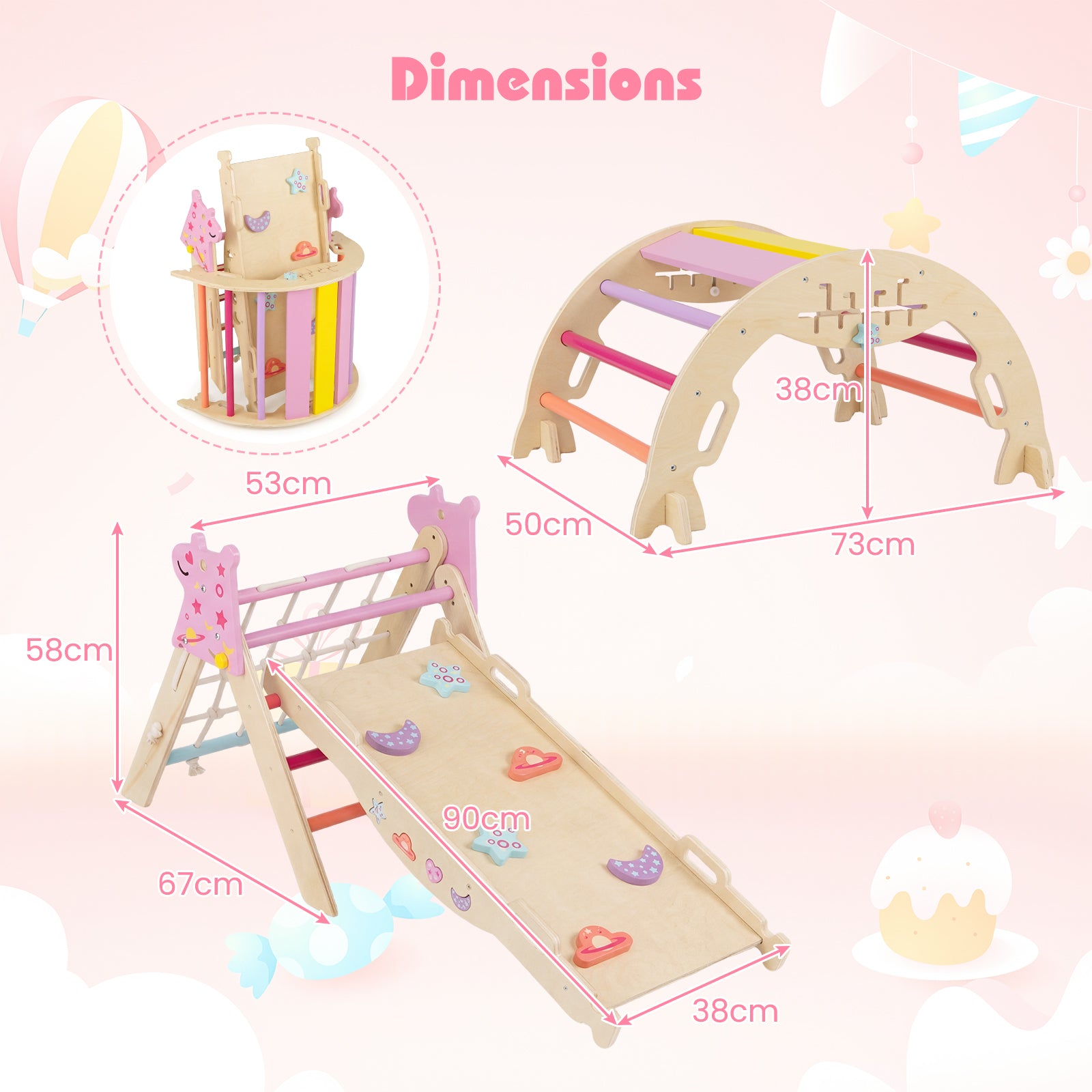 3-Piece Foldable Toddler Climbing Toys with Climber Rope and Maze Game-Macaron