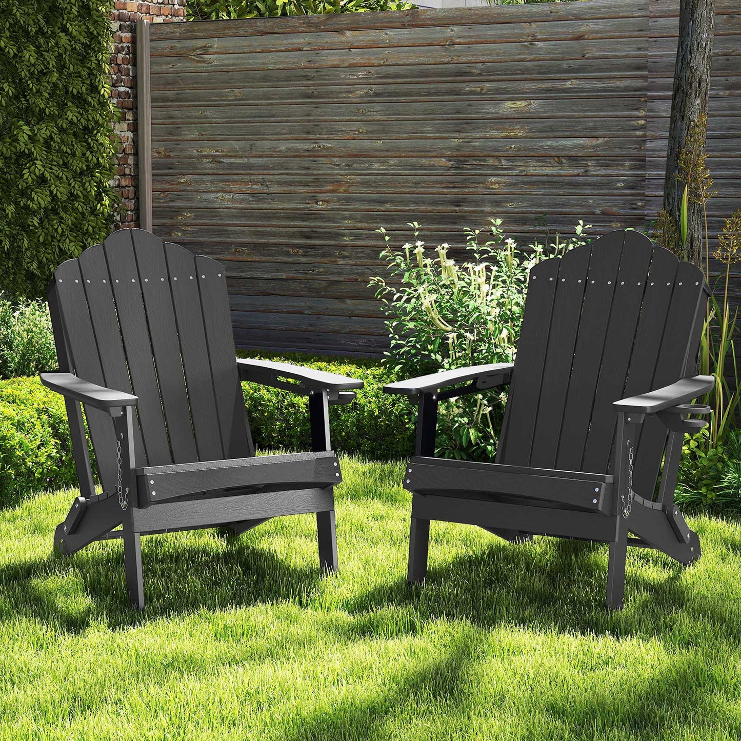 Folding Adirondack Chair Weather Resistant HDPE with High Backrest-Grey