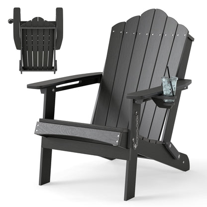 Folding Adirondack Chair Weather Resistant HDPE with High Backrest-Grey