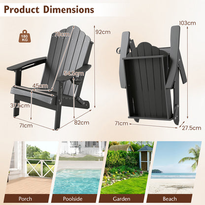 Folding Adirondack Chair Weather Resistant HDPE with High Backrest-Grey