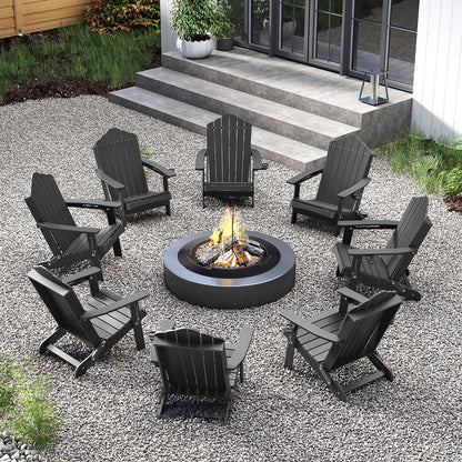 Folding Adirondack Chair Weather Resistant HDPE with High Backrest-Grey