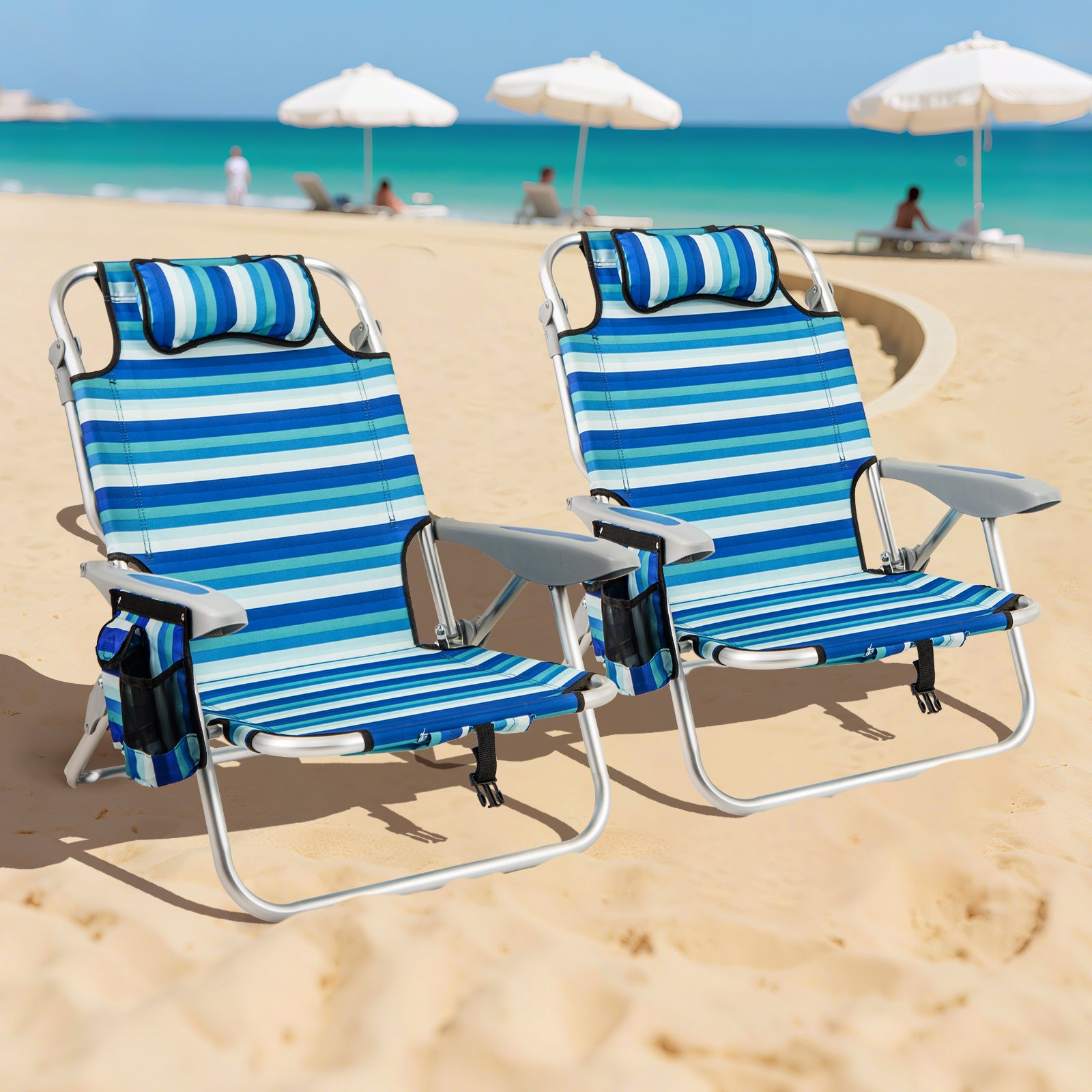 Folding Beach Chair for Adults Lightweight Aluminum Frame with 4-Position Backrest-1 Pack