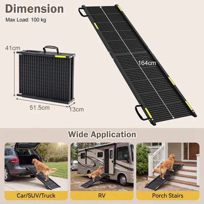 Folding Dog Ramp for Car 64.5"L x 16"W Portable Pet Ramp with Plastic Non-Slip Surface-Black