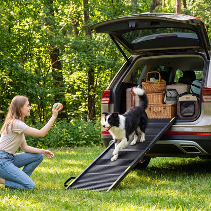 Folding Dog Ramp for Car 64.5"L x 16"W Portable Pet Ramp with Plastic Non-Slip Surface-Black