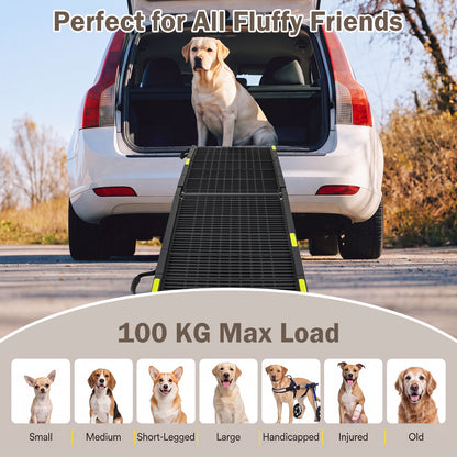Folding Dog Ramp for Car 64.5"L x 16"W Portable Pet Ramp with Plastic Non-Slip Surface-Black
