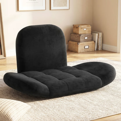 Folding Floor Game Chair with Adjustable Backrest for Adults-Black