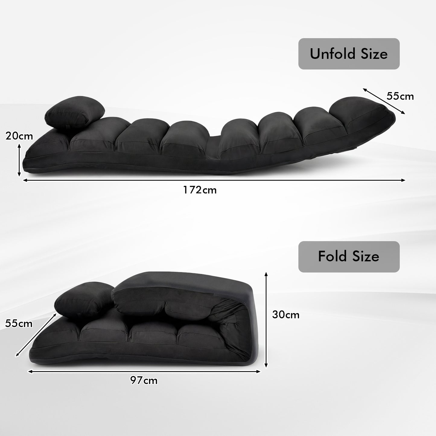 Folding Floor Lazy Sofa Chaise Lounge Sofa with Pillow-Black