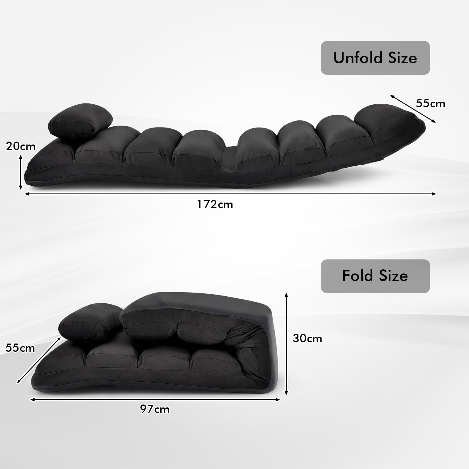 Folding Floor Lazy Sofa Chaise Lounge Sofa with Pillow-Black