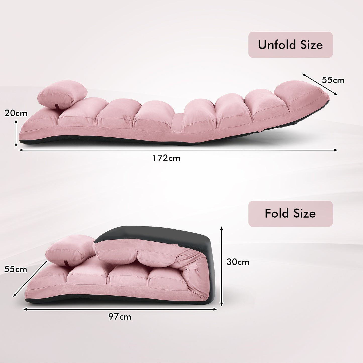 Folding Floor Lazy Sofa Chaise Lounge Sofa with Pillow-Pink