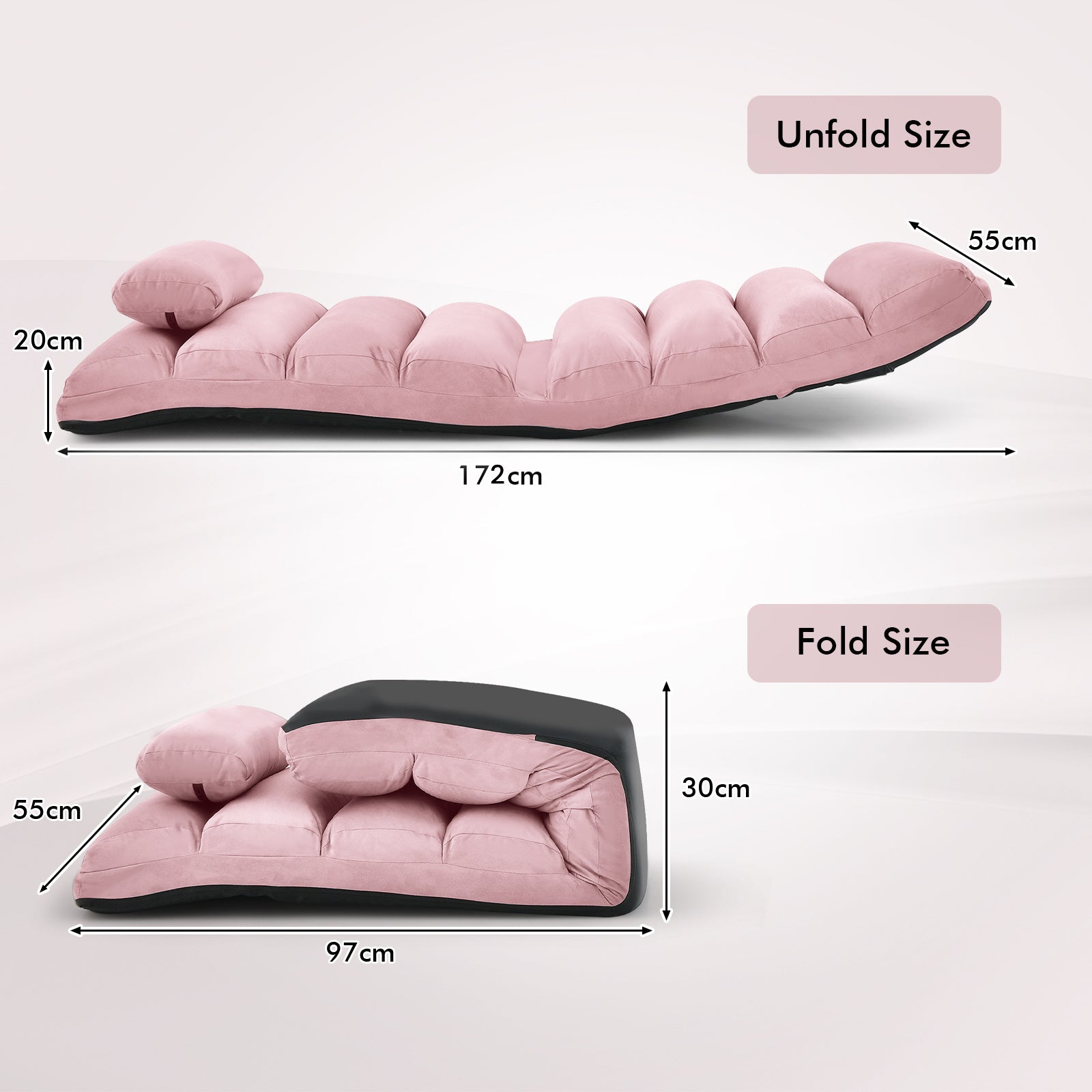 Folding Floor Lazy Sofa Chaise Lounge Sofa with Pillow-Pink