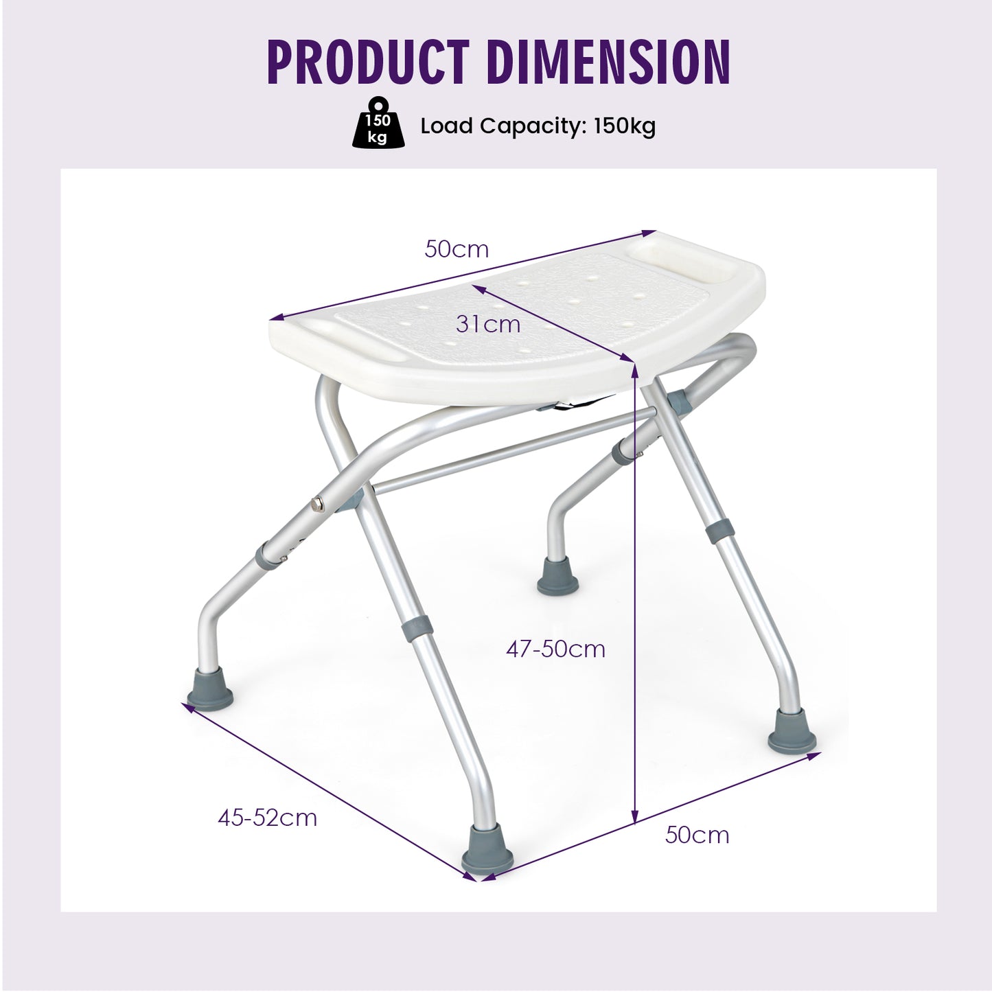 Folding Portable Shower Seat with Adjustable Height for Bathroom White