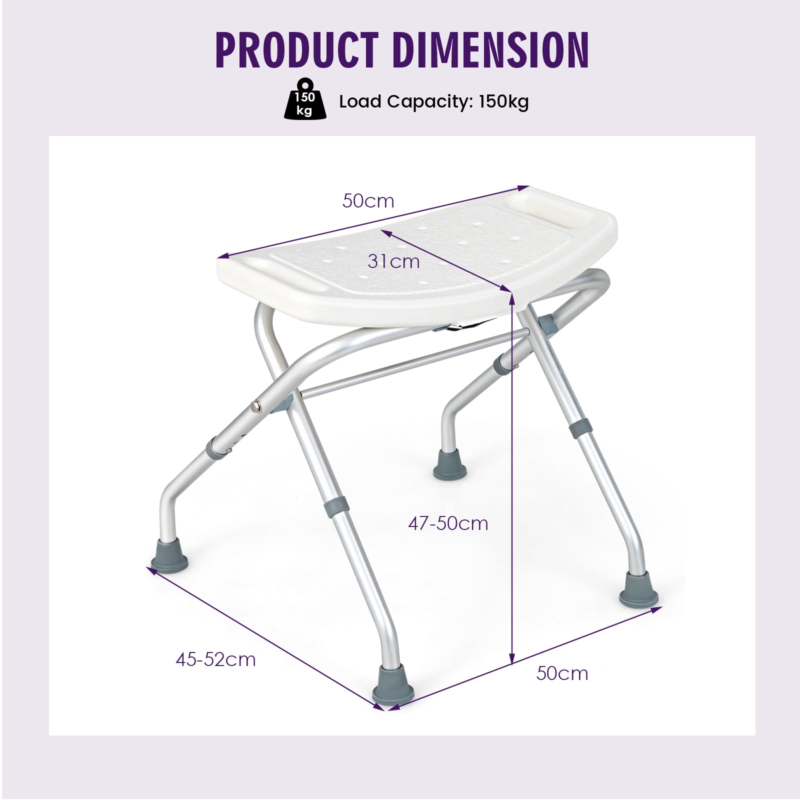 Folding Portable Shower Seat with Adjustable Height for Bathroom White