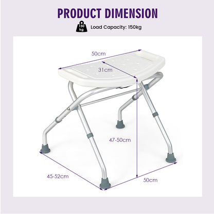 Folding Portable Shower Seat with Adjustable Height for Bathroom White