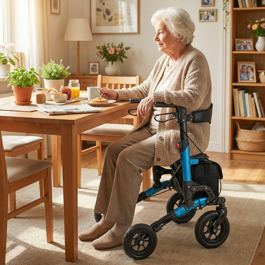 Folding Rolling Walker with Seat and Mesh Backrest for Seniors-Blue