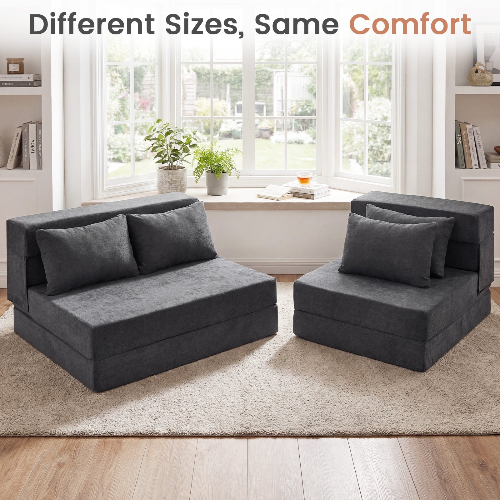 Folding Sofa Bed 3-in-1 Convertible Sleeper Chair with Pillows-Grey