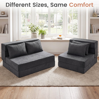 Folding Sofa Bed 3-in-1 Convertible Sleeper Chair with Pillows-Grey