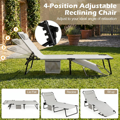 Folding Sun Lounger Foldable Beach Sun Lounger with 4-Position Adjustable Backrest-Grey